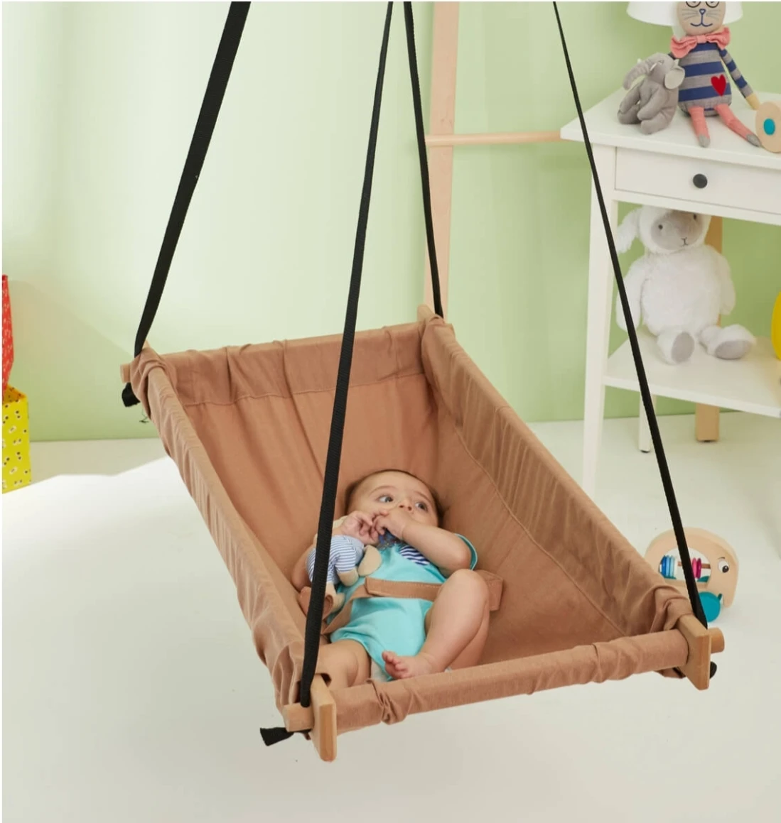 

Деревянный весенний гамак для младенцев или маленьких детей-Подвесные качели для дома и улицы, коричневый, желтый, зеленый, красный