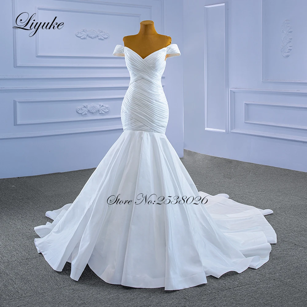 Liyuke Gorgeous Pleat Mermaid Wedding Dress With Sweetheart Neckline Off The Shoulder vestido de noiva