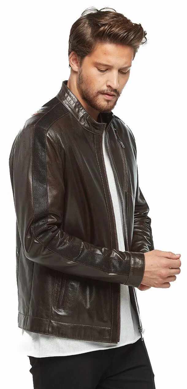 Renzo Coffee Antique Leather Coats Orjinal Lambskin Autumn Winter 2022 Biker Slim Large Size VintageTürkiye