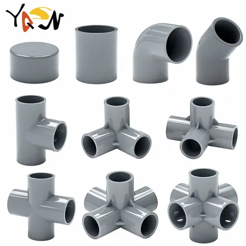회색 20/25/32mm PVC 파이프 피팅 3/4/5/6 방법 DIY 스트레이트 엘보우 등급 티 커넥터 플라스틱 조인트 튜브 커플러 어댑터