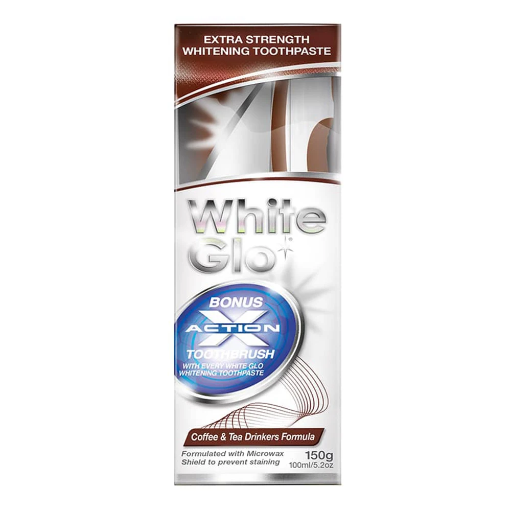 White Glo Coffee & Tea Drinkers Formula - Whitening Toothpaste 150 Gr - Toothbrush Gift