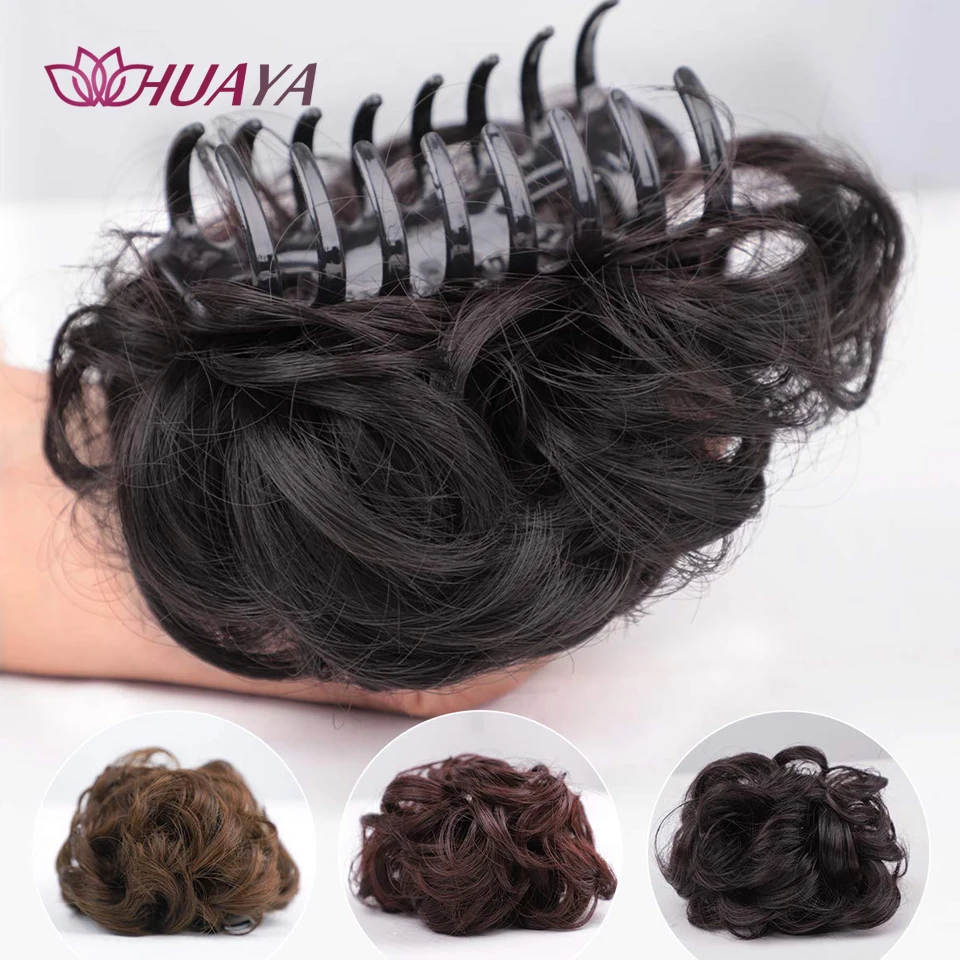 HUAYA Synthetische Chaotisch Lockige Klaue Haar Brötchen Chignon Haar Extensions Scrunchy Gefälschte Falsche Haar Mit Schwanz für Frauen Haarteile