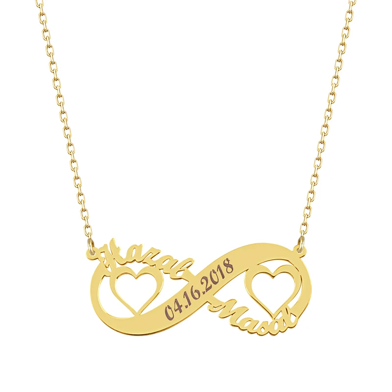 Love Infinity Personalized Nameplate Necklace 925 Silver Custom Name Necklace Gold Plated Heart Anniversary Necklace