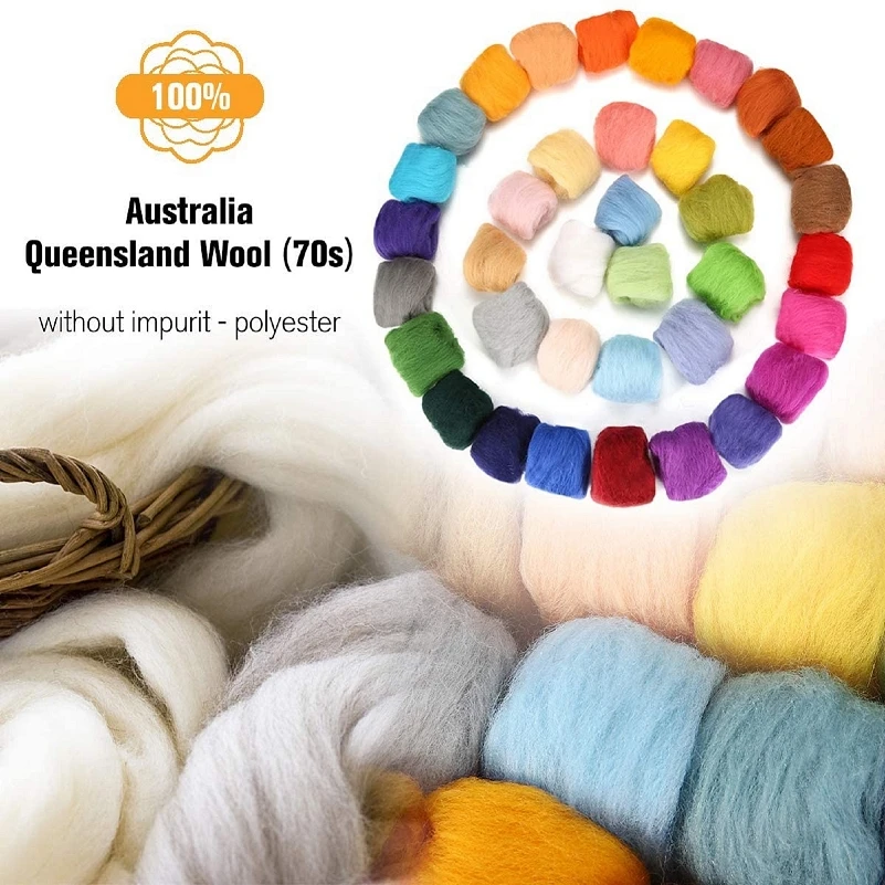 50g (10gx5 Colors) Wool Roving 19 Microns Superfine Merino Wool Felting Wool Natural Wool for Needle Felting Kit