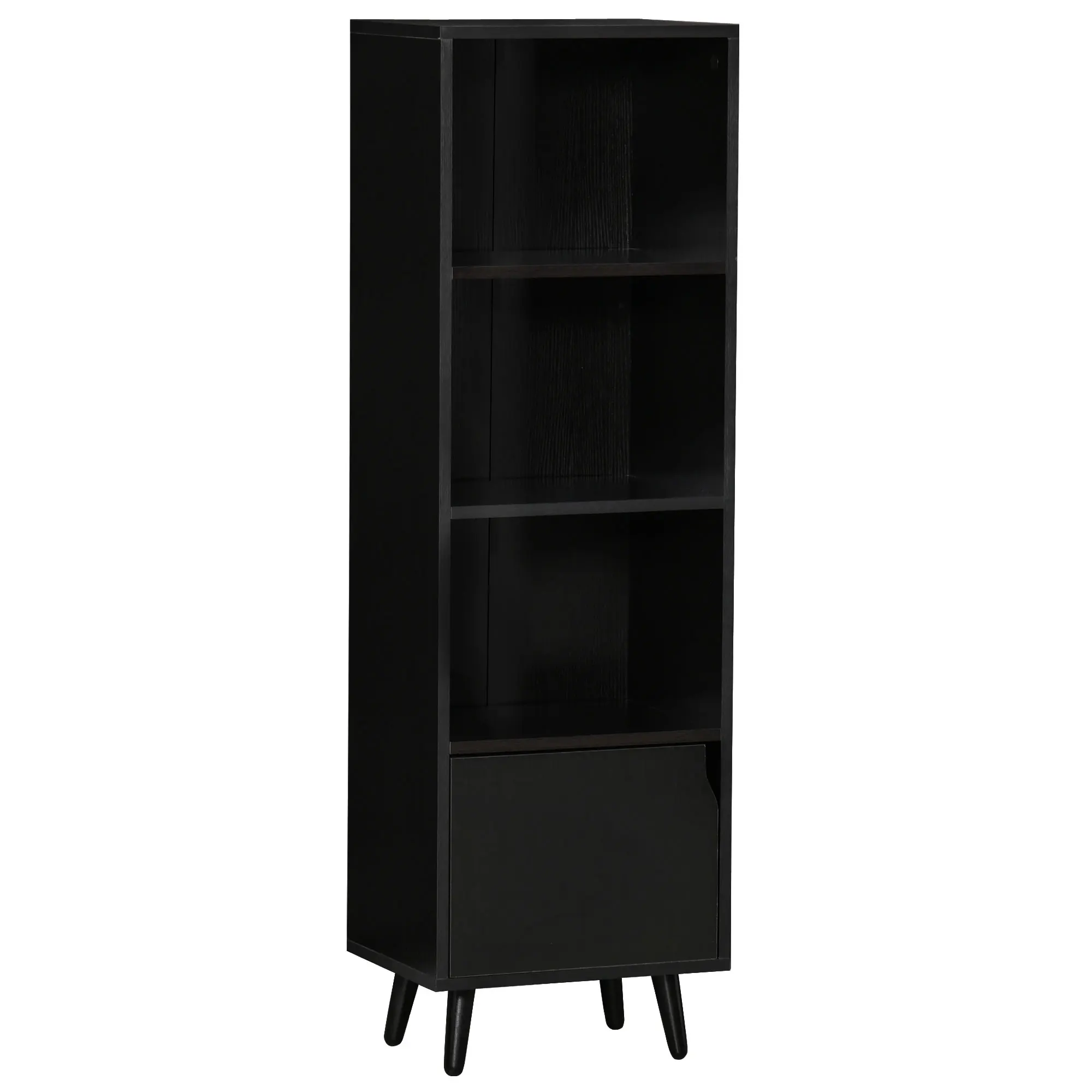 HOMCOM 3 Shelf Open and 1 Closed Shelf with Door Modern Style Book Storage Bookcase Toys CDs Plants 40x30x129,5 cm Black