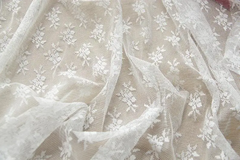 

France Lace Fabric white flower Embroidered Mesh Tulle for Girl Dress,Prom Dress, bride dress, Evening Dress, Summer Dress