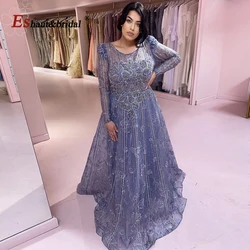 Elegant Dubai Evening Dress for Women 2024 Long Sleeves O Neck Aline Crystal Lace Formal Prom Wedding Party Gowns Customized