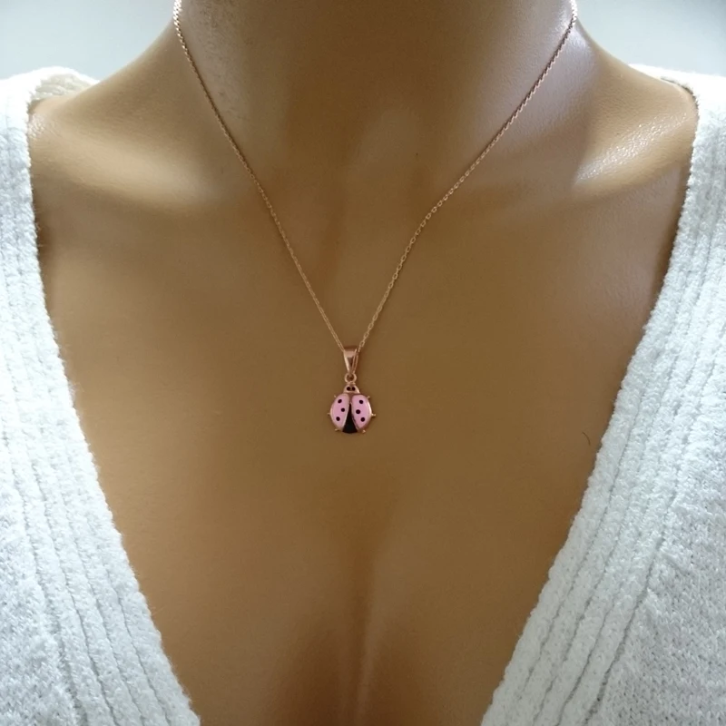 Ladybird Necklace 925 Sterling Silver Pink Necklace