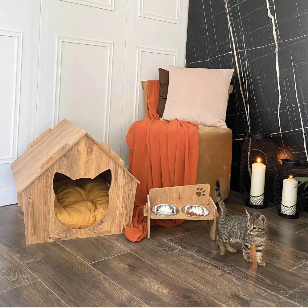 Pet Furniture Cat Products Village Home Garden Decor Modern Design Wooden Cute New Natural Animal Dog