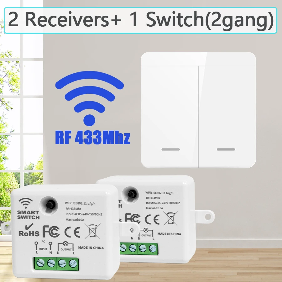 Draadloze AAN UIT Schakelaar RF433 Module Afstandsbediening Lichtschakelaar 1/2/3 Gang Wandschakelaar voor Gloeilamp Kroonluchter 10A 110V 220V