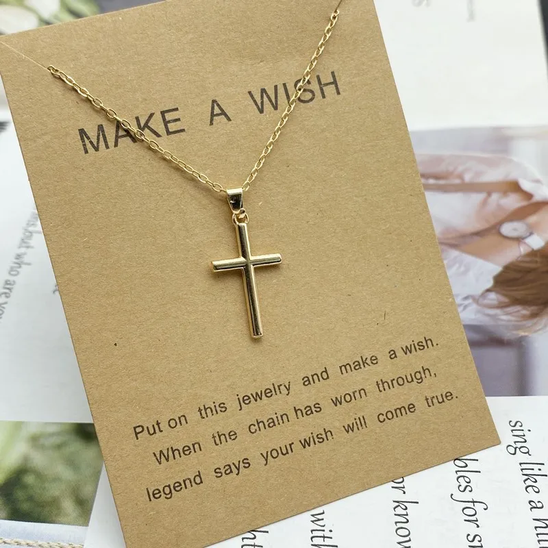 Neue trend ige Legierung Kristall Kreuz Anhänger Halsketten für Frauen Mode einfache Goldfarbe Schlüsselbein Kette Halskette Kragen Schmuck Geschenk