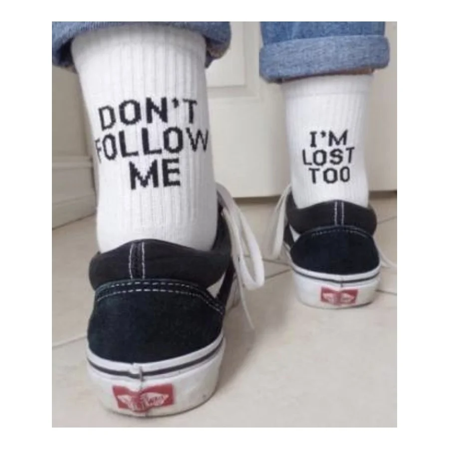 Don't Follow Me I'm Lost Too Creative High Quality Harajuku Fashion Men Woman street Cotton Unisex happy Funny socks Christmas