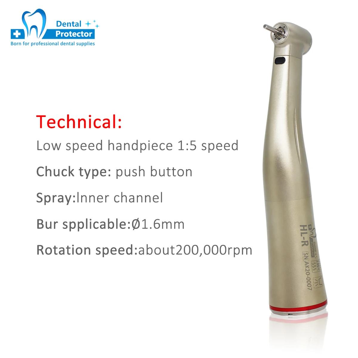 Low Speed 1:5 Dental Handpiece With Optical Fiber HL-R