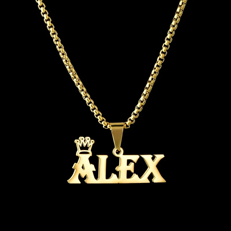 Collar con nombre personalizado, joyería personalizada, colgante de corona personalizado de acero inoxidable para mujer, collares para hombre, regalos de cadena gruesa