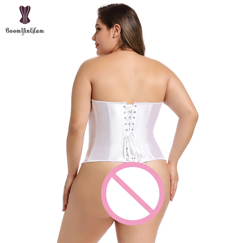 Satin Waist Trimmer Corsets And Bustiers Overbust Lace Up Boned Corset Top Plus Size Bodyshaper For Women 818