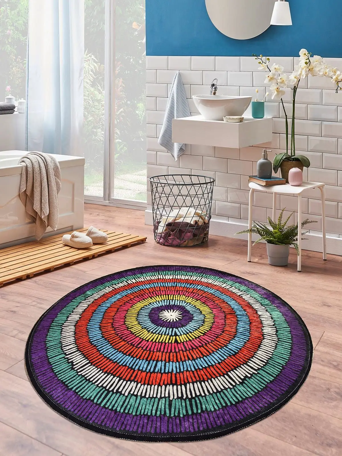 BUBBLE DJT DIAMETER 100 cm Bath Rug Super Absorbent Floor Mat Anti Slip Quick Drying Bathroom Mat Floor Carpet Easy to Clean