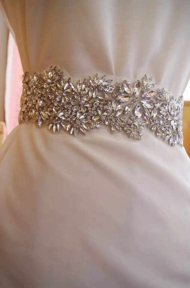 

rose gold Rhinestone Sash belt, rose gold crystal floral sash, bridal , rhinestone, wedding sash