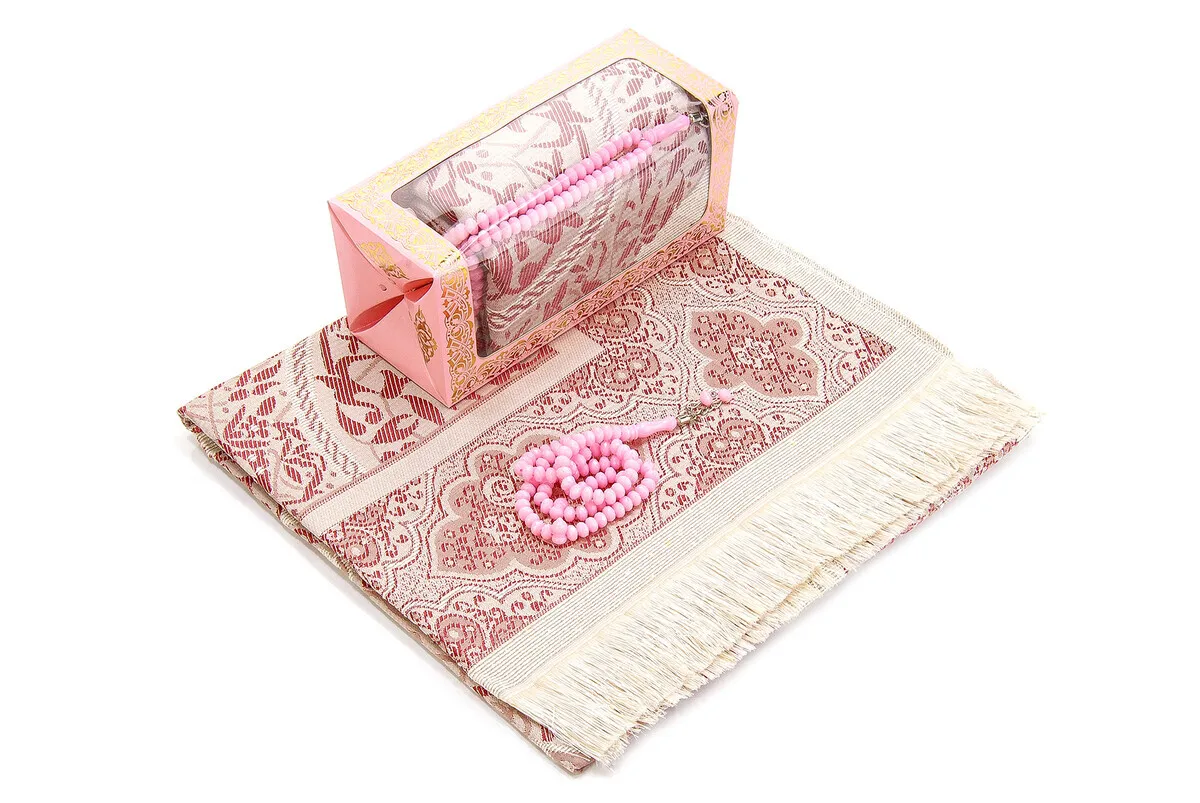 Arabic Quran Holy Miswak Muslim Elhamdulillah Ramadan Set, İslamic Prayer Rug Hacerül Esved Essence Skullcap Rosary Gift Box the First Class High