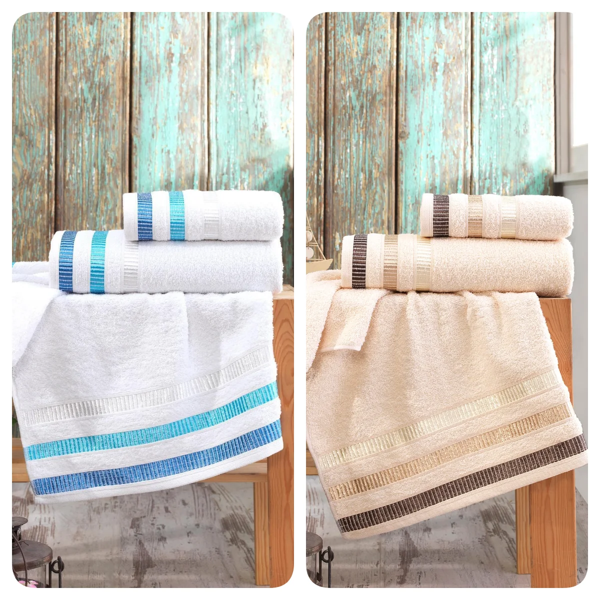 

Turkish High Quality Cotton Towel Set 1 Face 1 Hand Towel Bath Towel Bathroom Solid Color Cream White Quick Dry Highly Absorbent