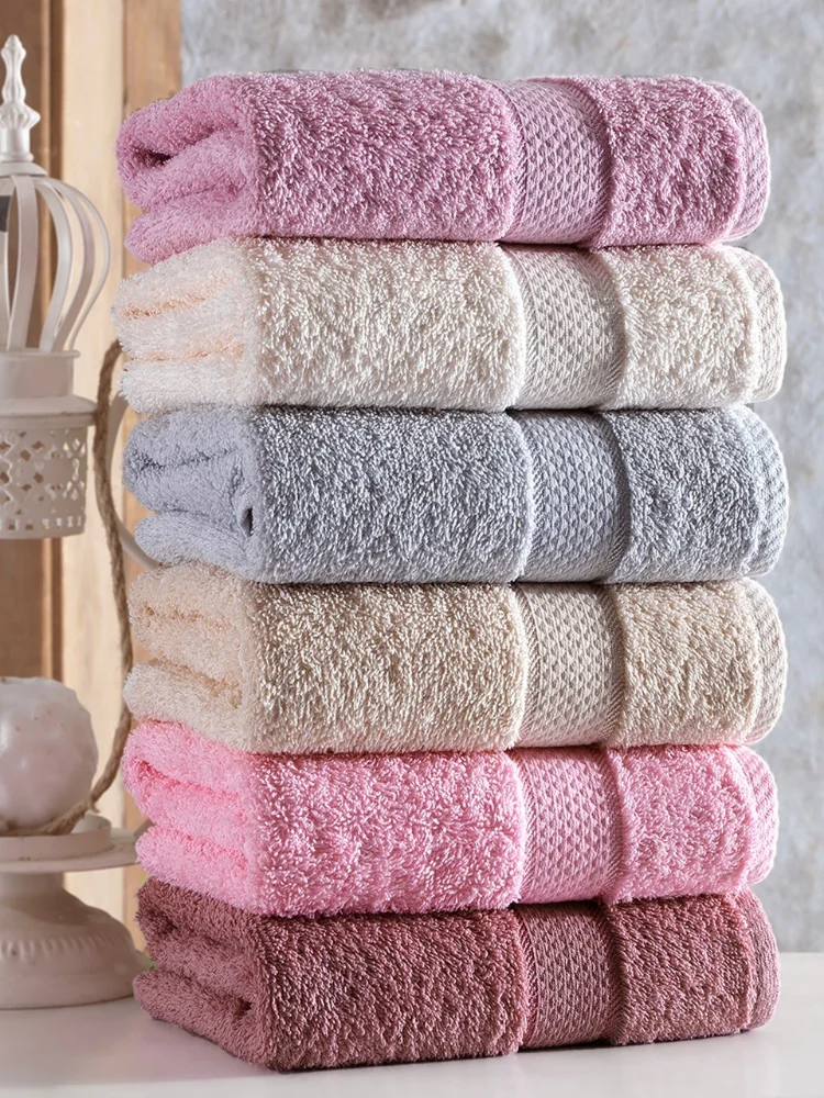 6Pcs 50x85cm %100 Organic Cotton Face Towel, Plain Dyed, Multi Color, Solid Woven Unisex Super Absorbent Soft Home Textile 2021