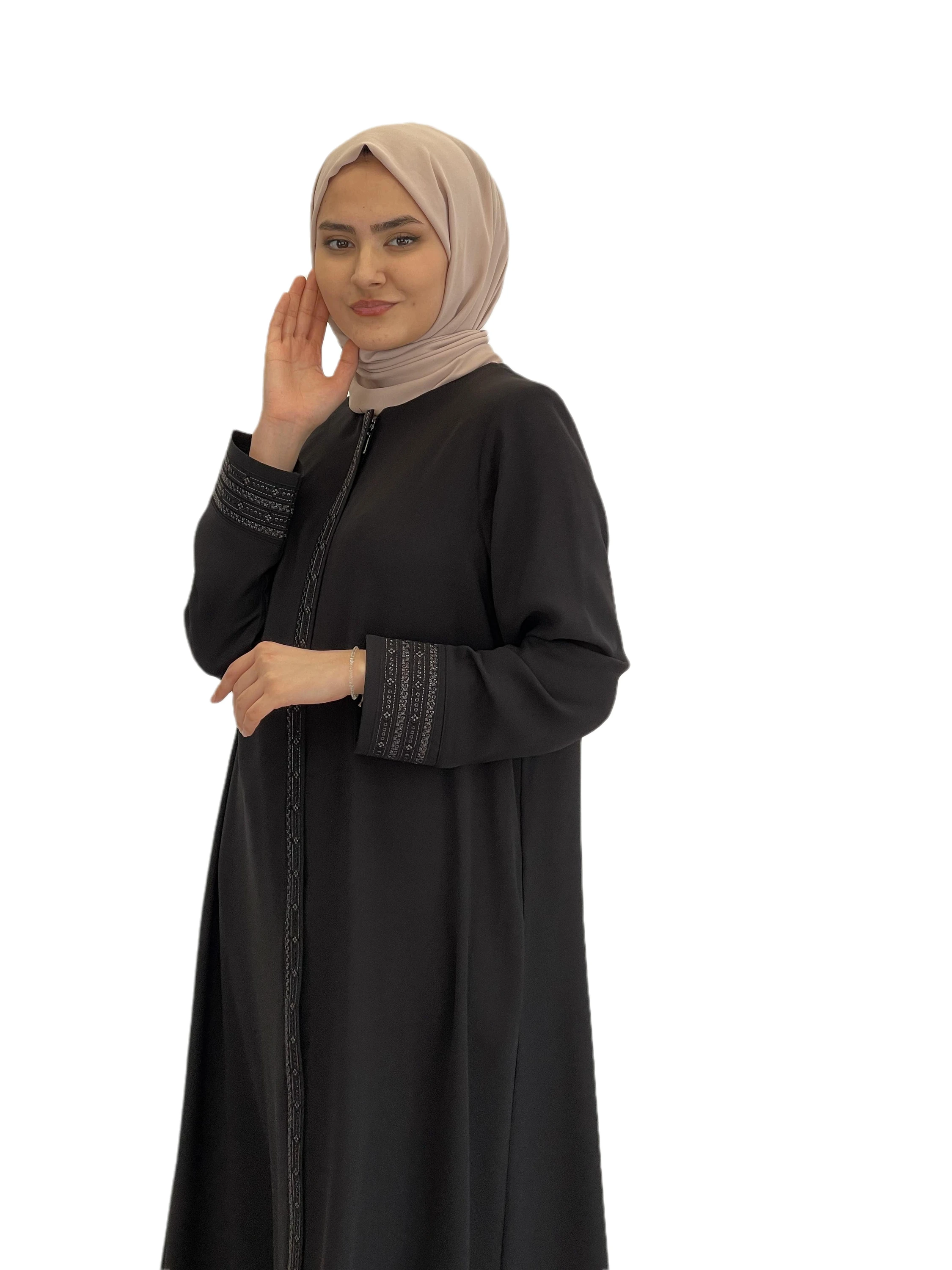 Abaya de manga larga para mujer, vestidos musulmanes, ropa informal de tela crepé, Hijab para Dubái, Abaya cosida para madre