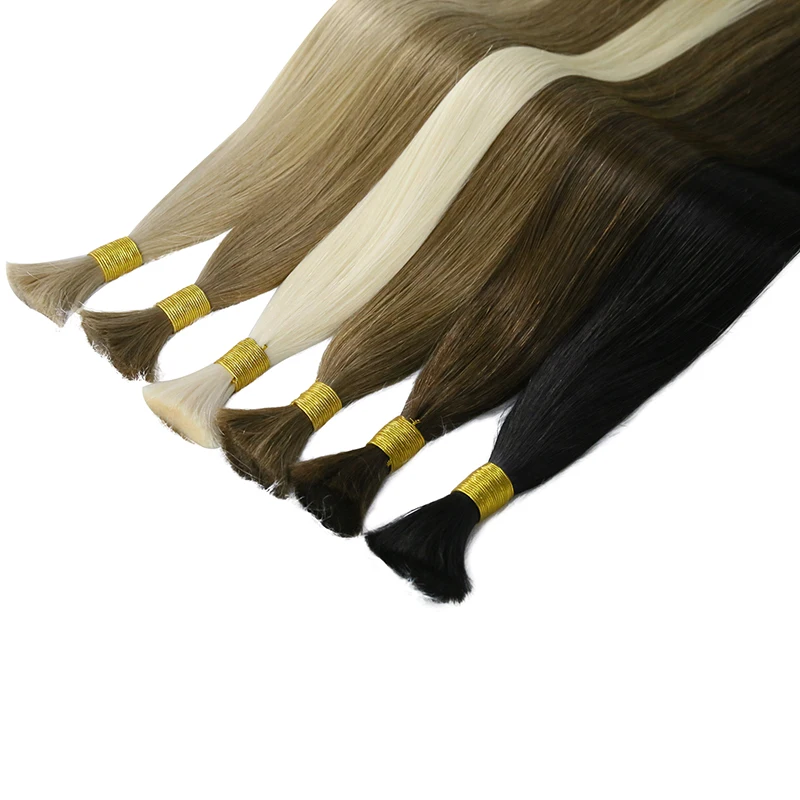 QHP Straight Bulk Human Hair Extensions Brazilan Machine Made Remy Bulk Hair 12-28inch 50g 100g Natural Blonde Thick Hair 30%