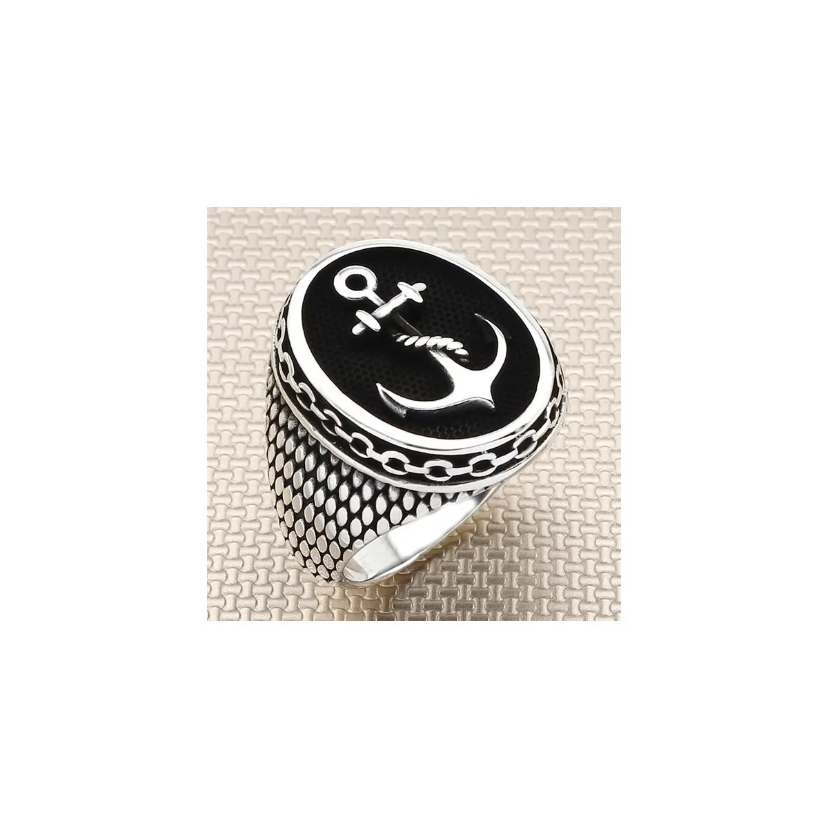 925 Sterling Silver Elegant Black Anchor Model Without Stone Men's Ring Exclusive Chic Accessory for Men Special Ring