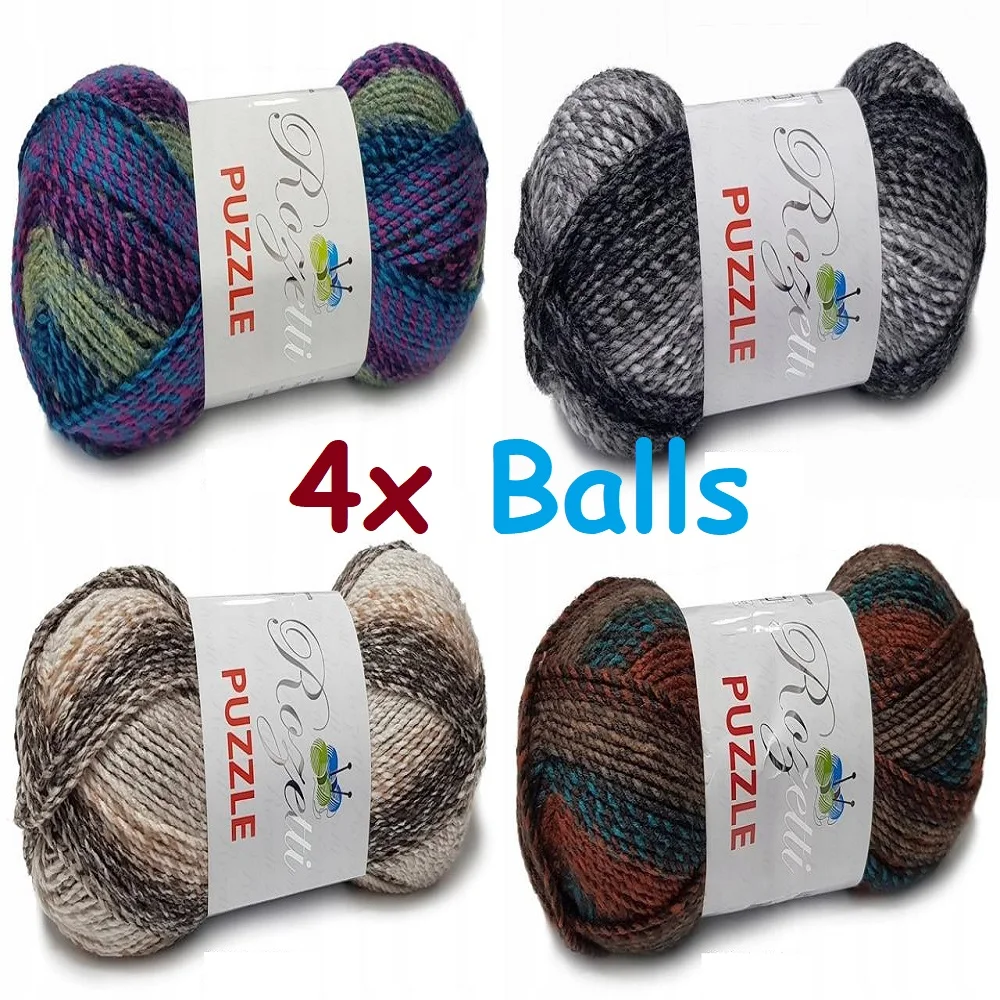 4 Balls - Rozetti Puzzle Yarn 4x200g Himalaya Hand Knitting Crochet Marble Effect Batik Merino Wool Mink Cotton Colorful Sweater