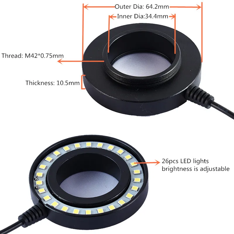 USB 5V LED Ring Integrated Dimmer Light Illuminator Adjustable Lamp Source for Monocular Binocular Trinocular Stereo Microscope