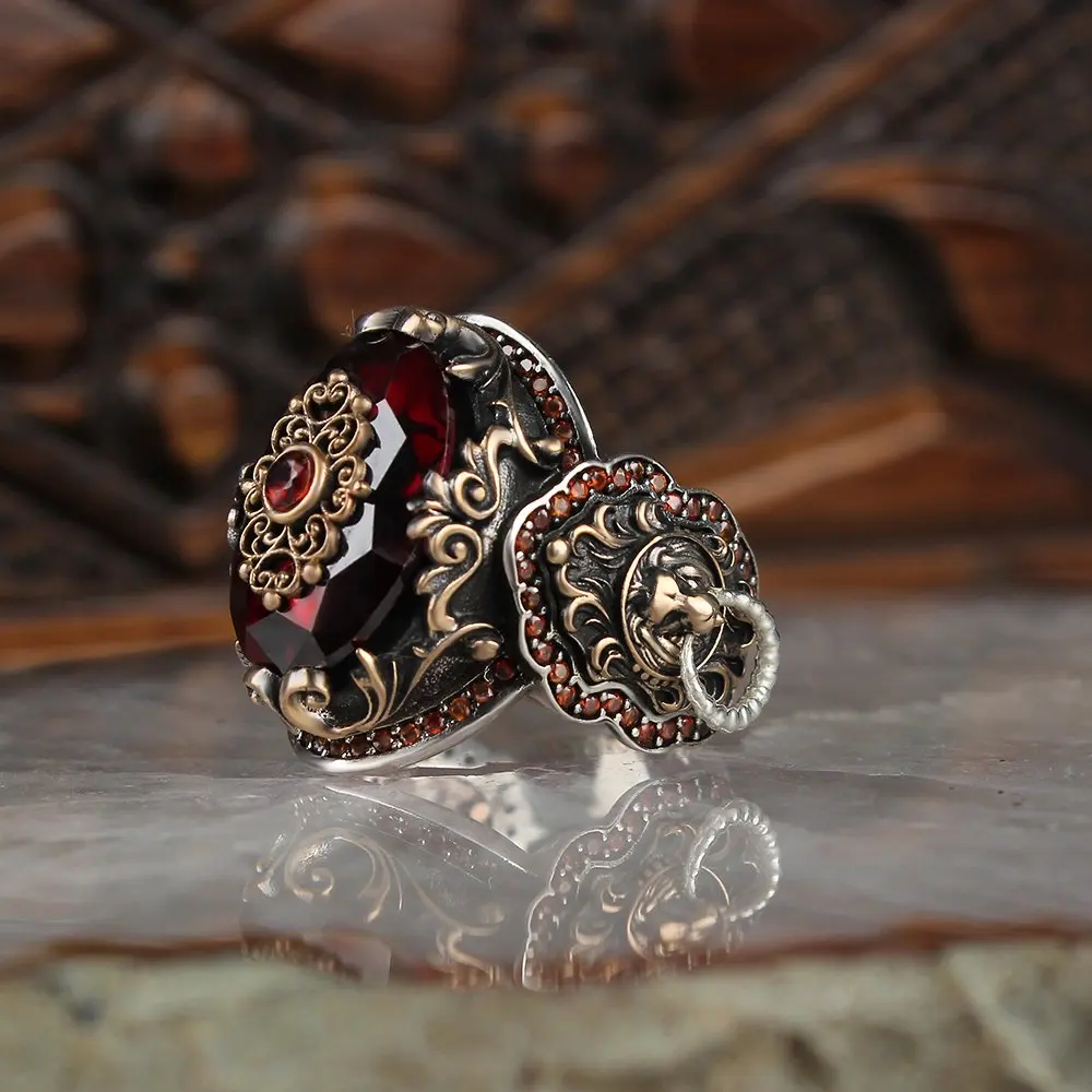 

MEN 'S 925 Sterling Silver Ring, Lion With Icon Zircon Stone, For Men Gift Jewelry, Real Natural Stone, made in Turkey, 2022 Trend