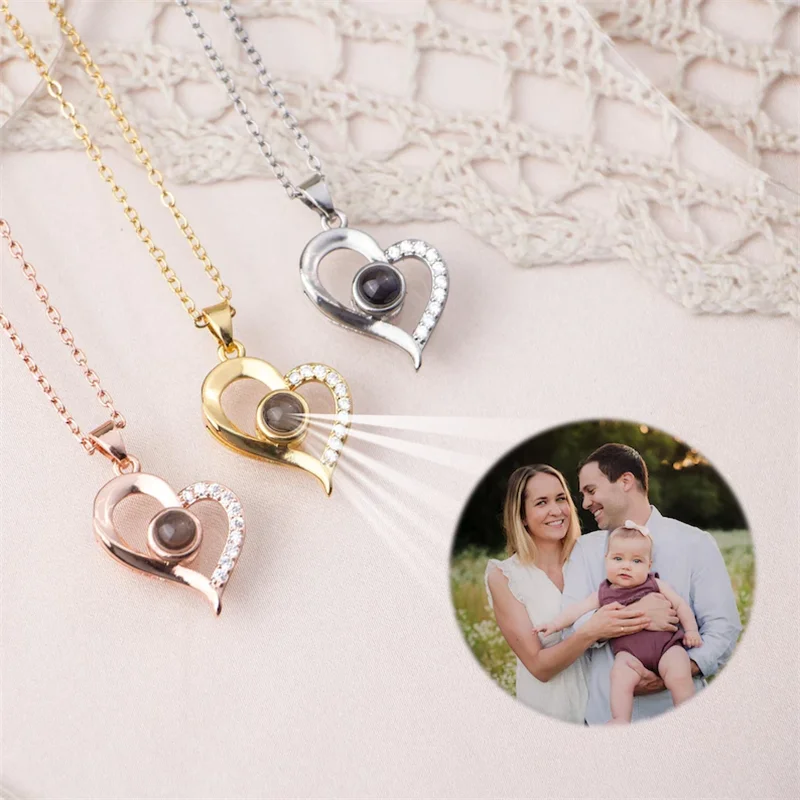 

Projection Photo Necklace For Women Custom Memorial Photo Necklace Personalized Pendant Jewelry Anniversary Mother's Day Gift