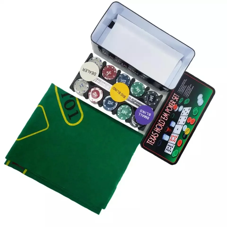 Juego de Mesa Juego de Poker 100 o 200 Fichas para Jugar Cartas de Póker, Set con Caja Metalica Fichas de Casino Profesional para Black Jack, con 4 Colores y Botones de Distribuidor, 100 Pcs | 200 Pcs