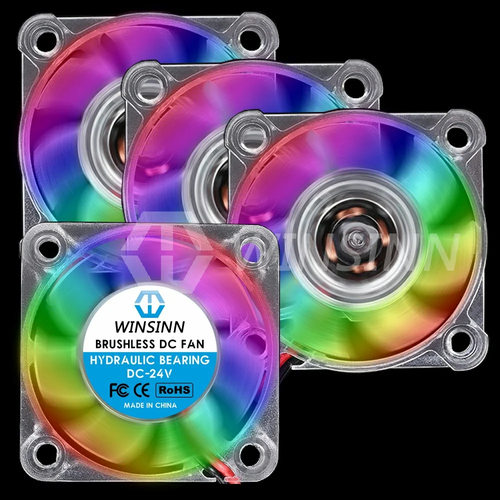 WINSINN 4010 40mm RGB Fan Color Led DC 5V 12V 24V Hydraulic Bearing Brushless Cooling 40x10mm 2PIN [4-Pack]