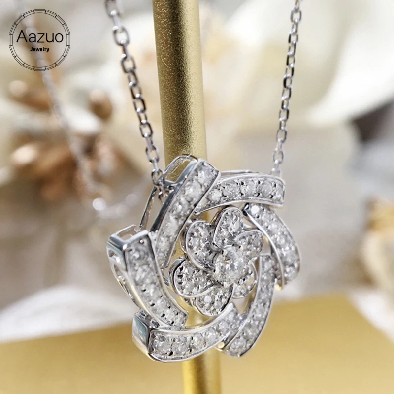 Aazuo 18K Pure Solid White Gold Real Diamonds Windmill Necklace Gifted For Women Senior Banquet Wedding  Two Wearing Methods