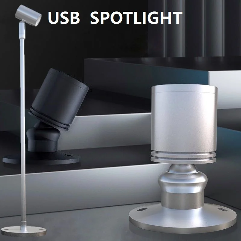etrnLED USB Led Mini Spots Adjustable Spotlight Surface Mounted Ceiling Down Light Cabinet Counter Showcase Silver Black 1W 3W