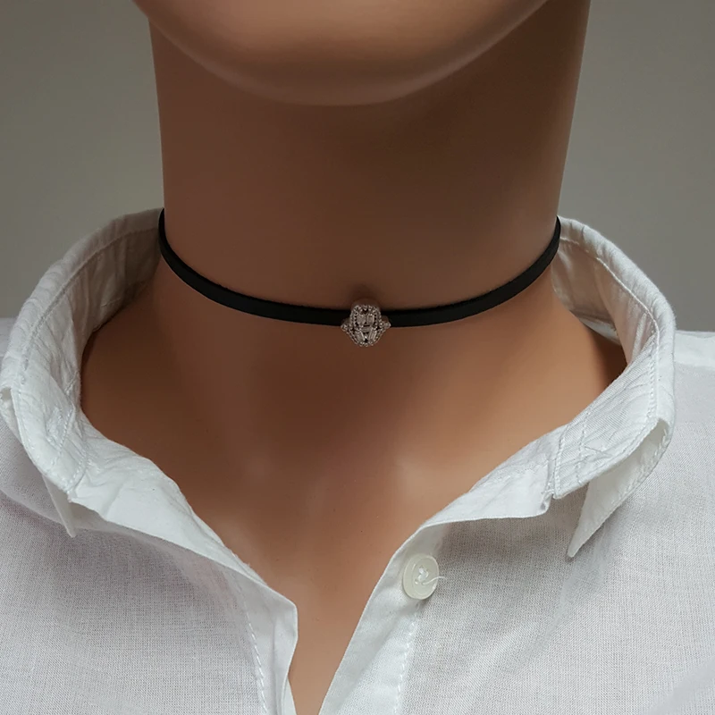 Silver Women's Choker Necklace Hand of Fatima Choker 925 Sterling Silver Made in TURKEY