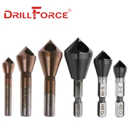 Drillforce Tools Countersink Drill Bits HSSCO M35 Cobalt Deburring 90 Degree Chamfer Chamfering Hole Type Cutter(2-5 5-10 10-15)