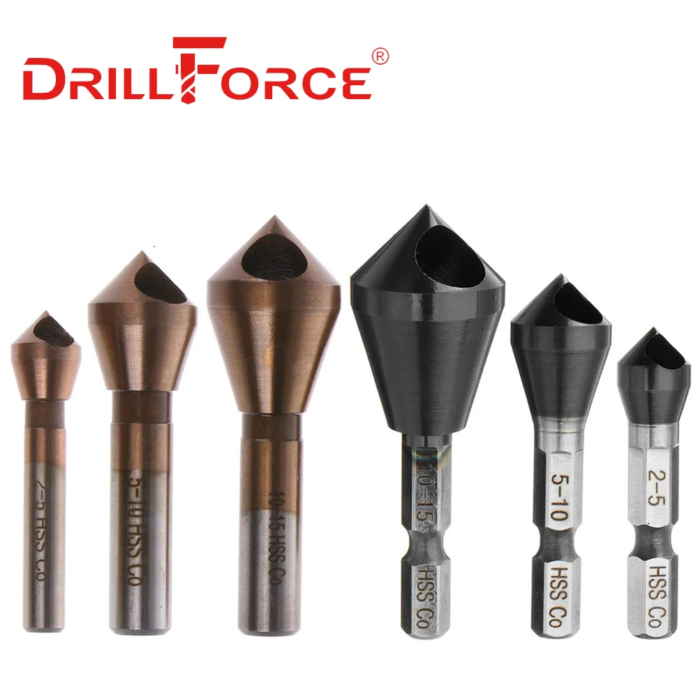 Drillforce Tools Countersink Drill Bits HSSCO M35 Cobalt Deburring 90 Degree Chamfer Chamfering Hole Type Cutter(2-5 5-10 10-15)