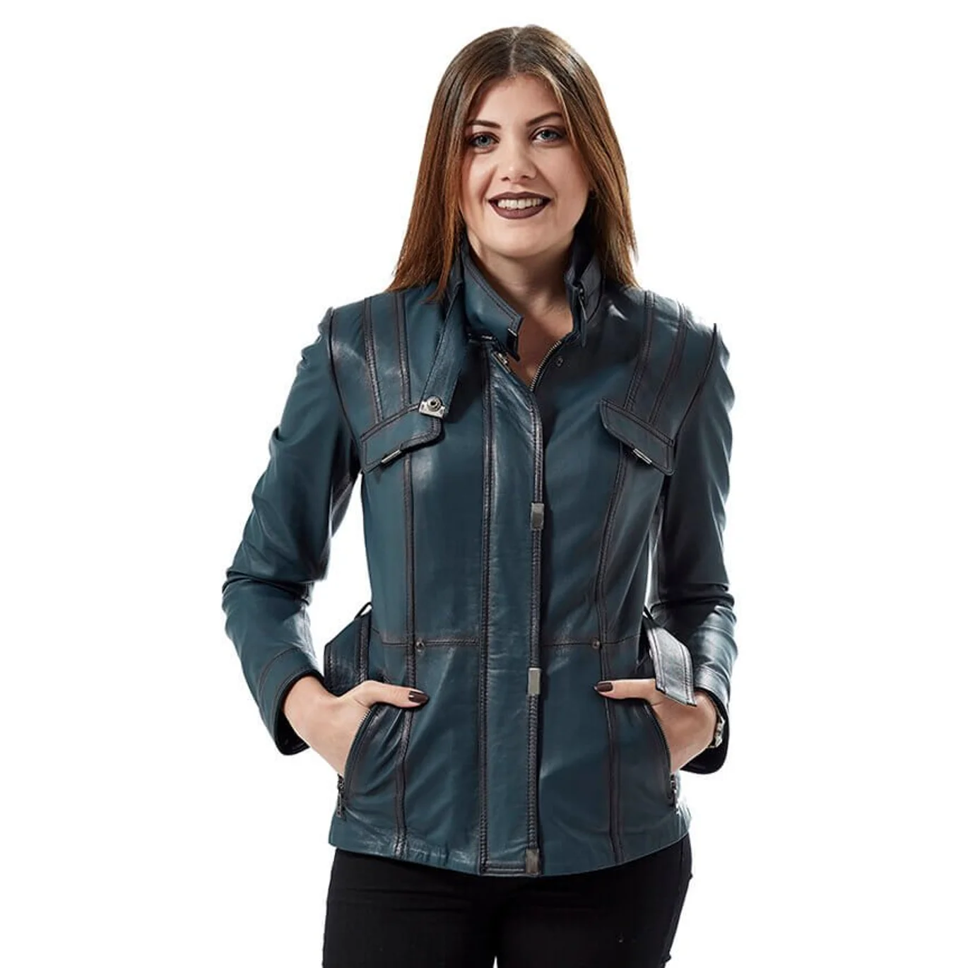 Cappotto da donna in vera pelle giacca agnello pelle di pecora autunno inverno 2022 sottile di grandi dimensioni Vintage turchia Biker studentessa blu Navy