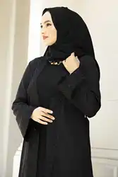 Lace Detailed Open Abayas For Women Dubai 2022 Luxury Kaftan Moroccan Caftan Muslim Kimono Turkey Free Shipping Saudi Black