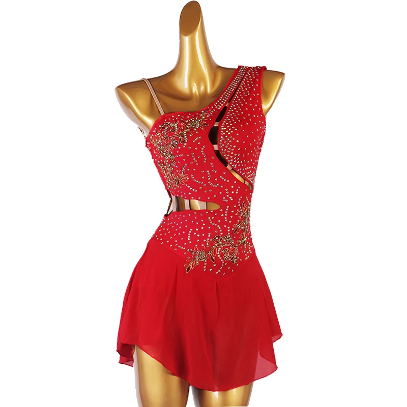 red blue white Figure Skating Dress Women girl Ice Skating Dress Gymnastics Costume custom crystal rhinestone B225