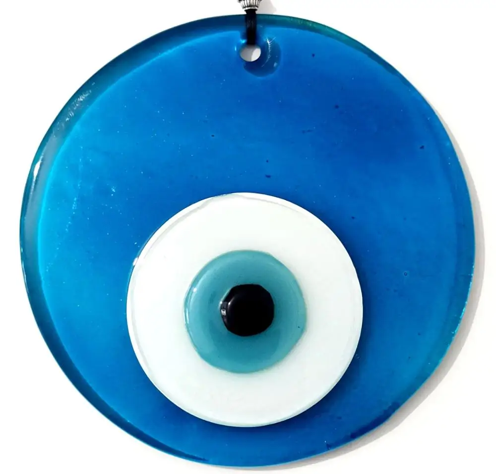 Transparent Turquoise Handmade Evil Eye Beaded Glass Wall Decoration