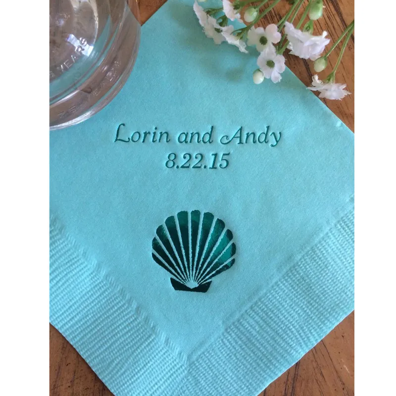 

50 Personalized Sea Shell Beach Monogram Cocktail Beverage Napkins Wedding Birthday Nautical Beach Ocean Shell Theme Luncheon Di