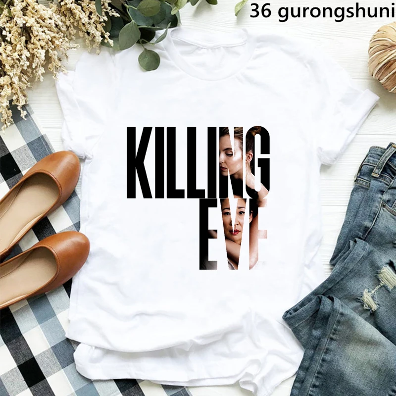 

Killing Eve Graphic Print Tshirt Women Clothes 2024 Summer Stylish T Shirt Femme Harajuku Shirt White Casual T-Shirt Female