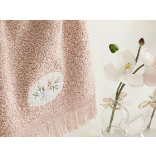 English Home Fancy Flowers Embroidered Hand Towel 30 x 40 cm Nude