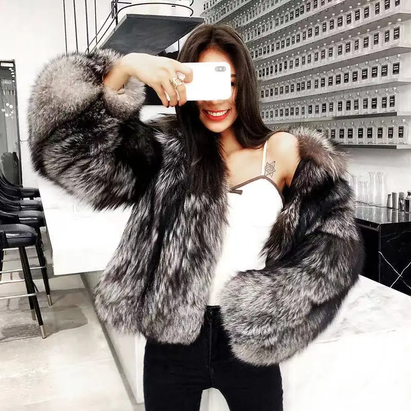 Fox ขนสัตว์,ผู้หญิง2021ฤดูหนาวแฟชั่น FAUX Fur Coat Elegant หนา Outerwear ปลอมขนสัตว์เสื้อผู้หญิง