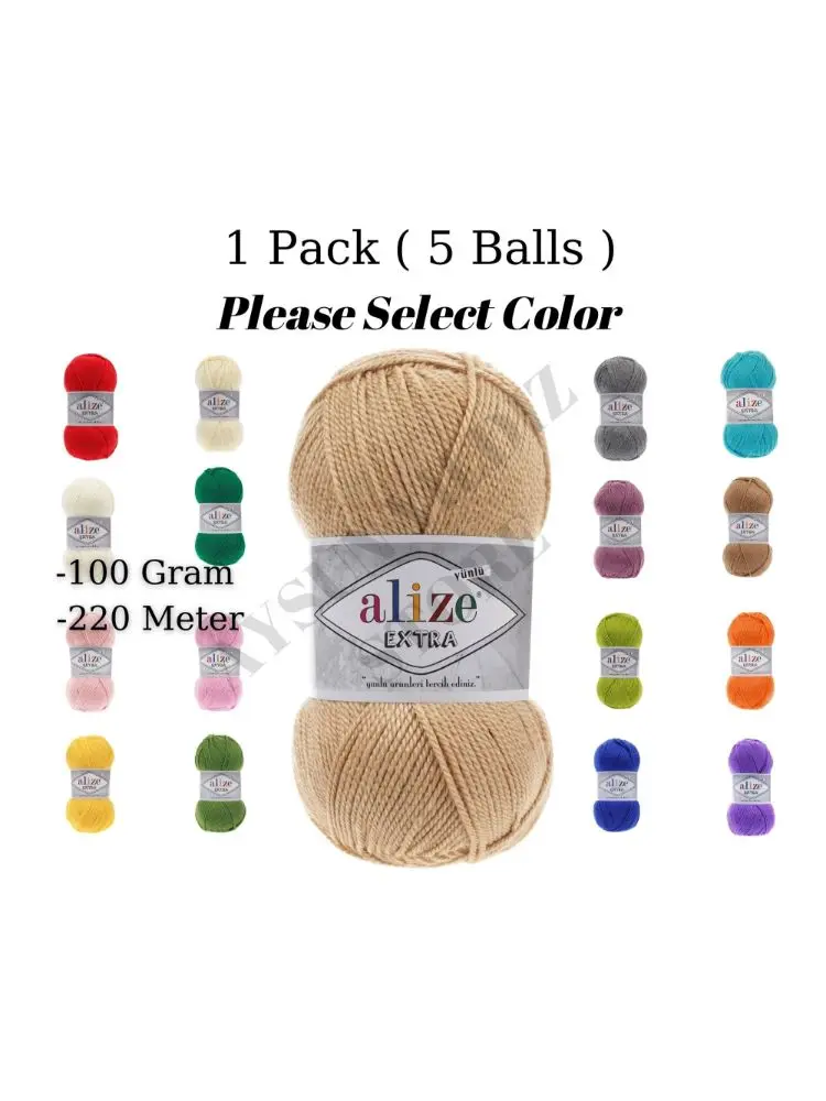 

Thread 1 Pack ( 5 Balls ) Alize EXTRA Hand Knitting Yarn ( %90 Acrylic %10 Wool ) 100 Gram 220 Meter Crochet Tool Kit