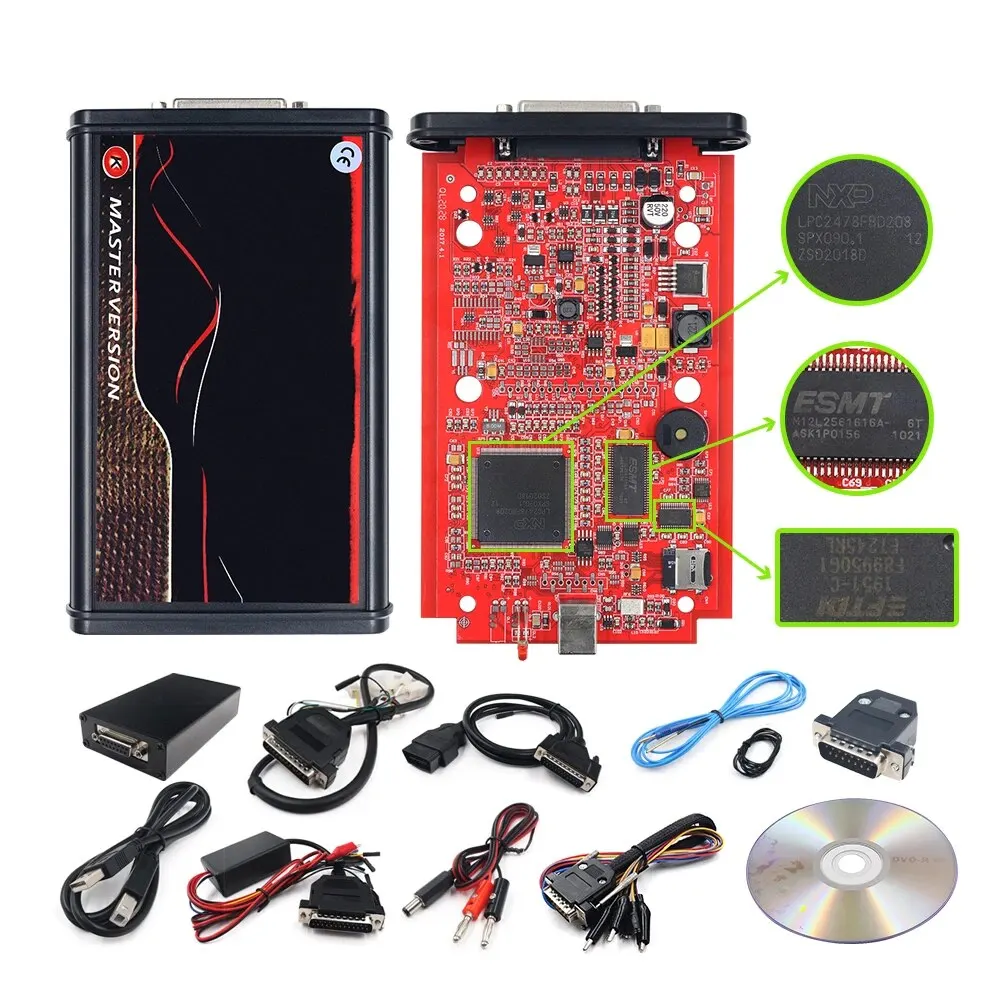 For Ktag V7.020 KESS V2.8 V2 V5.017 SW V2.25 v2.47 4 LED BDM Frame 22pcs Adapters K-TAG ECU Programmer with Toolbox