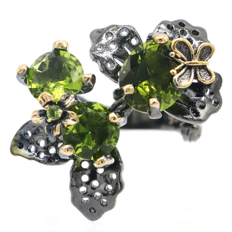 29x26mm New Statement 11g Neo-Gothic Flowers 11g Pink Tourmaline Black Gold Silver Rings Punk Style view 6