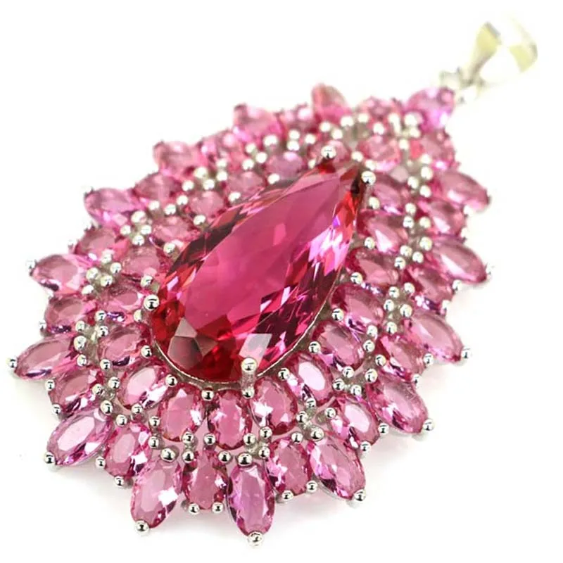 48x30mm lujo grande 7,5g turmalina rosa amatista verde violeta tanzanita llamativo 925 colgante de plata esterlina sólida